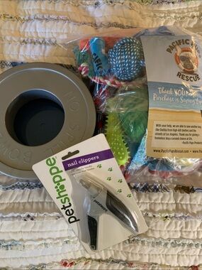 Nail Clippers, No Spill Dog Bowl with Assorted Dog Toys - Multicolor NEVER USED
